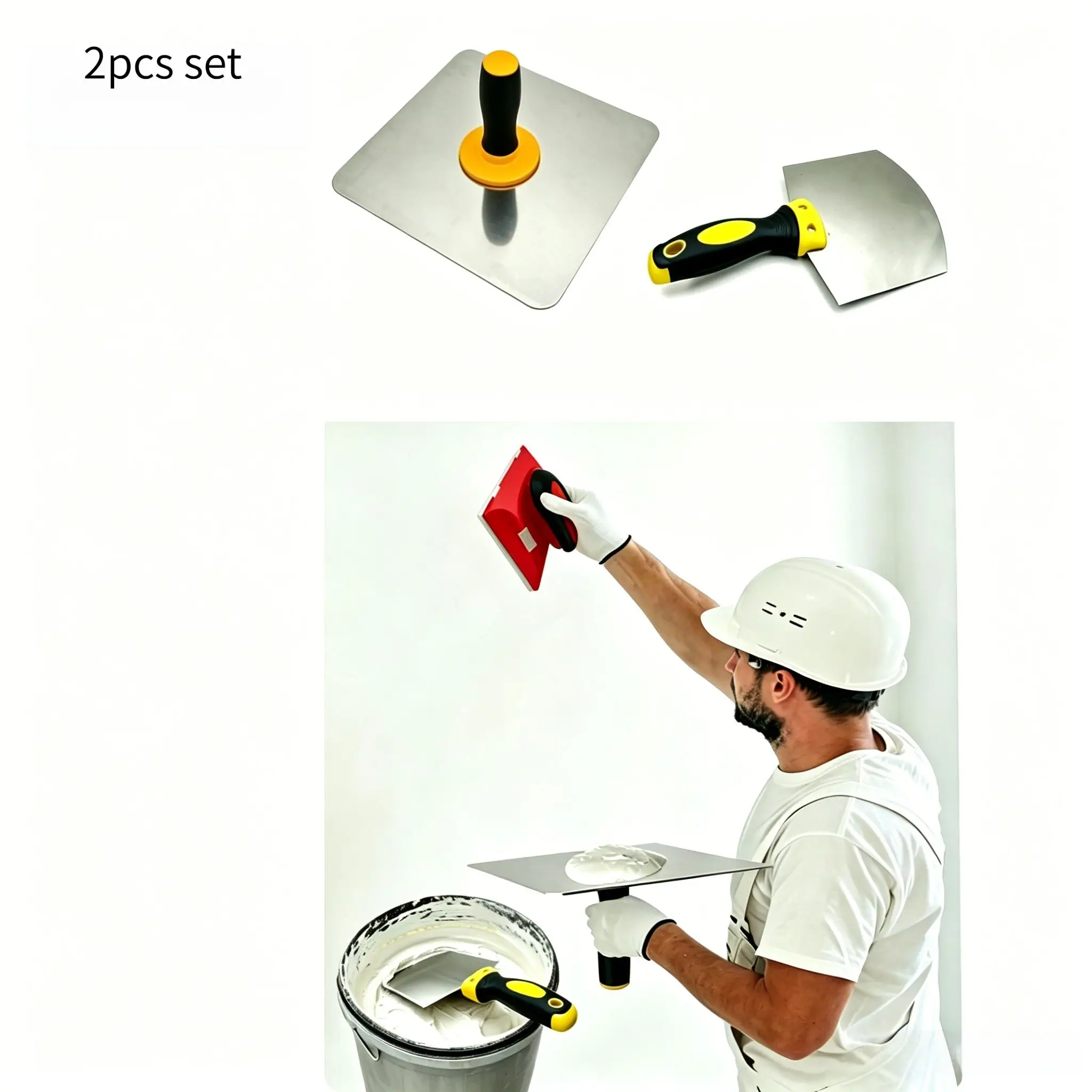 2Pcs Drywall Plastering Tools Set | Stainless Steel Hawk & Putty Knife for Efficient Wall Stucco & Painting Work