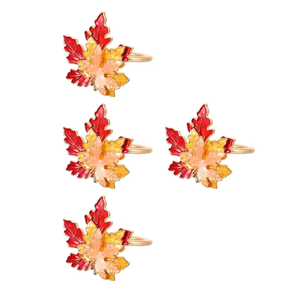 

4Pcs Adorable Maple Napkin Rings Festival Decoration for Dining Table Thanksgiving Day Gift Assorted Color Napkin Ring