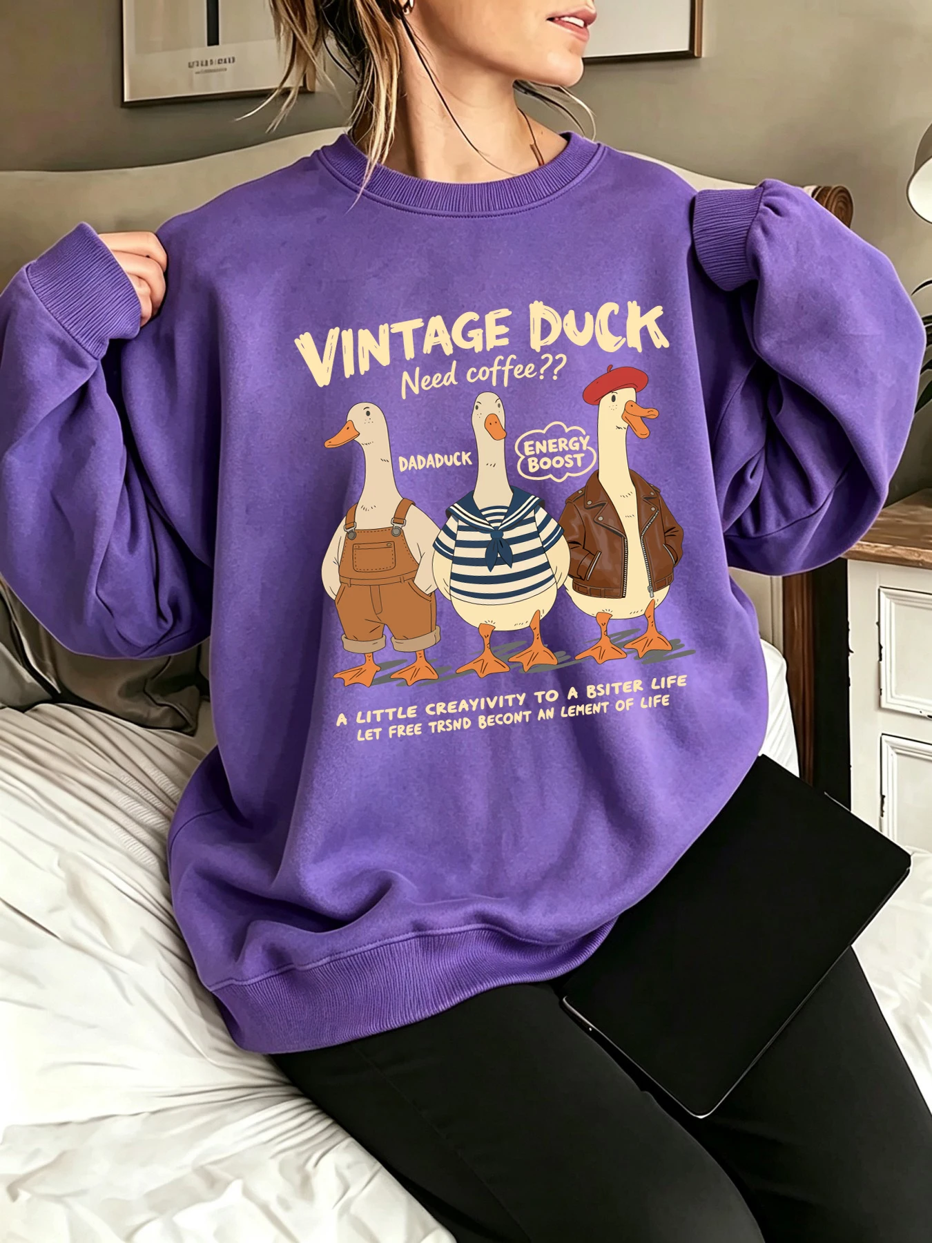 Winter Clothing Needs - Vintage Ördek Kahve İstiyorum Baskılı Kadın
