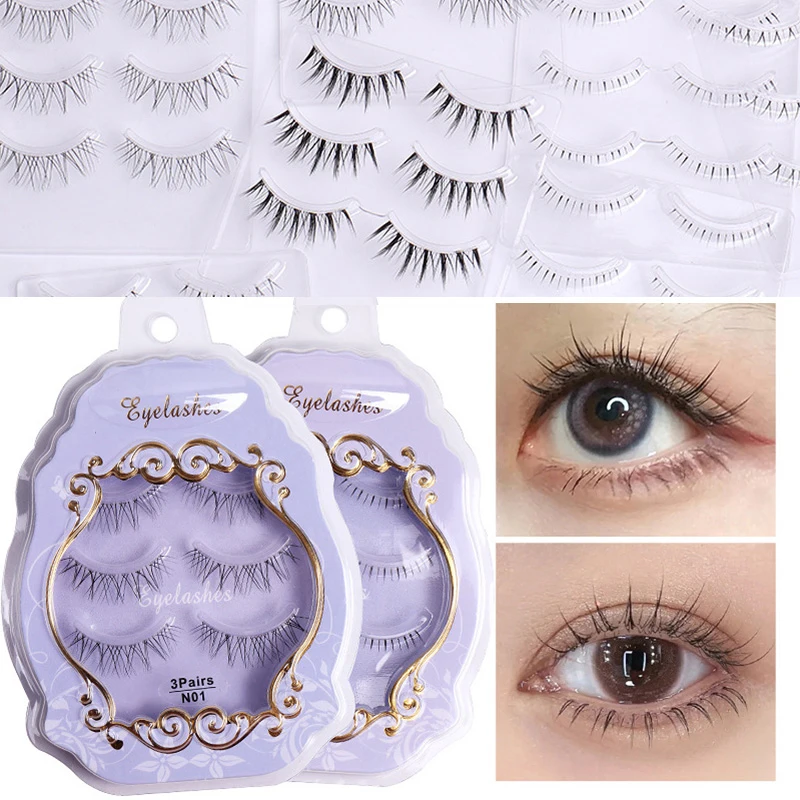 3 Pairs Natural False Eyelashes Little Devil Cos Manga Eyelashes Lash Extension Fairy Cross Big Eyes Wispy Light Fake Lashes