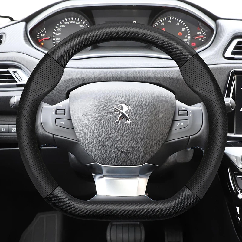 For Peugeot Carbon Fiber Texture Perforated Leather Steering Wheel Cover 508 3008 207 2008 307 Sw 308 206 208 5008 301 Expert view 3