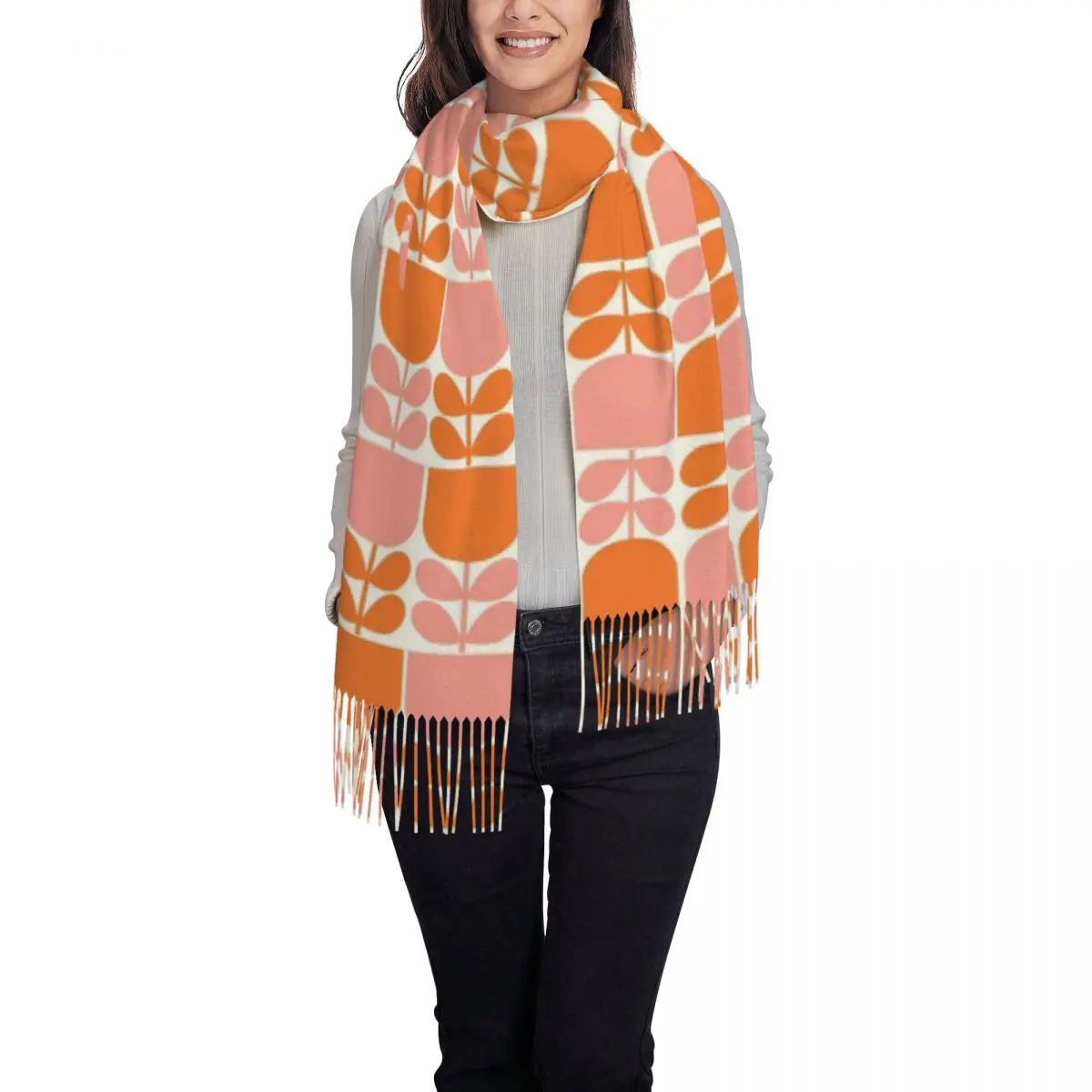 Spring Bloom Orla Kiely Scarf Tassel Scarves for Women Soft Warm Shawls and Wraps Large Fall Winter Shawl Wrap