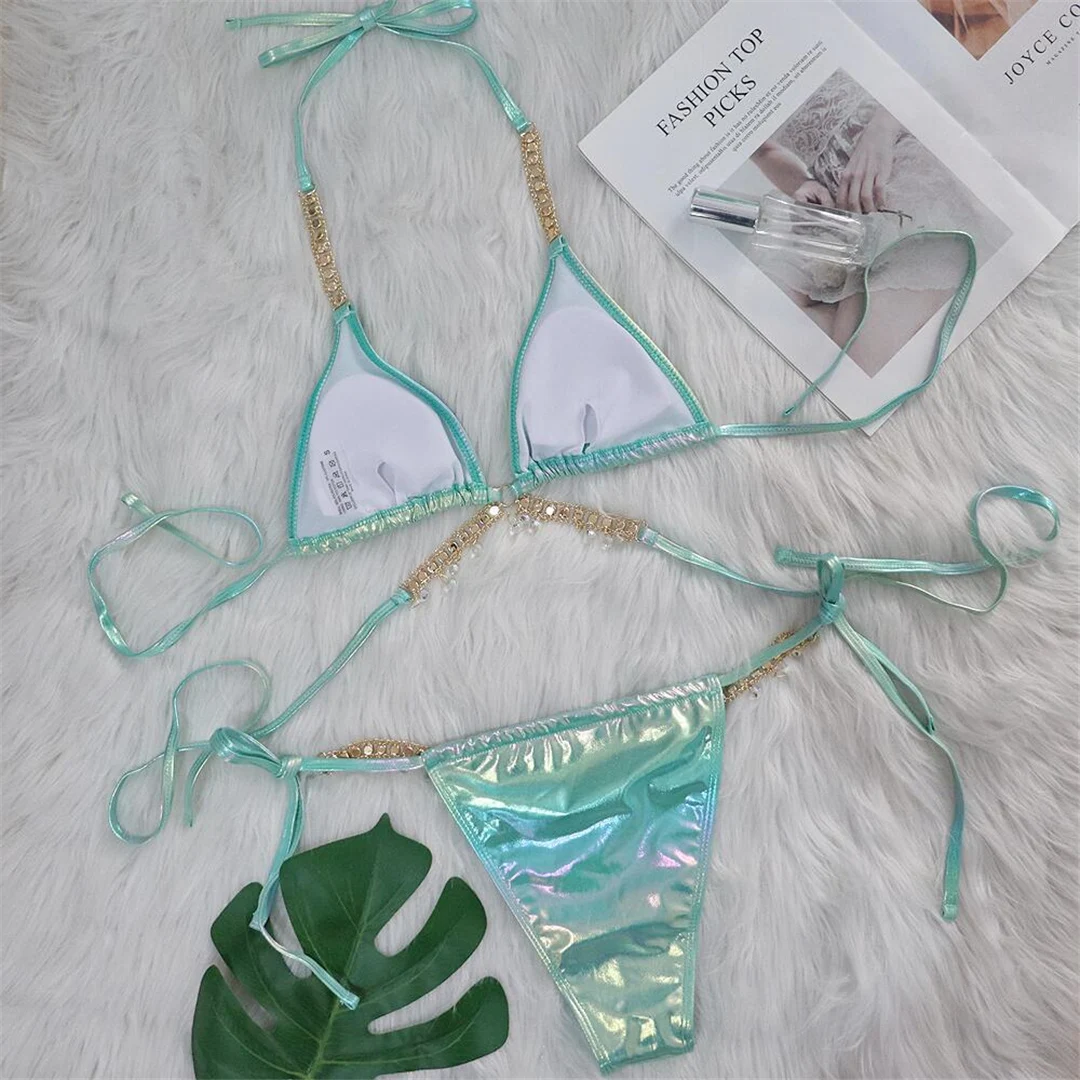 Diamant-Strass-PU-Kunstleder-Bikini, Damen-Badeanzug, zweiteiliges Bikini-Set, Badebekleidung, Badeanzug, Modell V5131 – Detail 27
