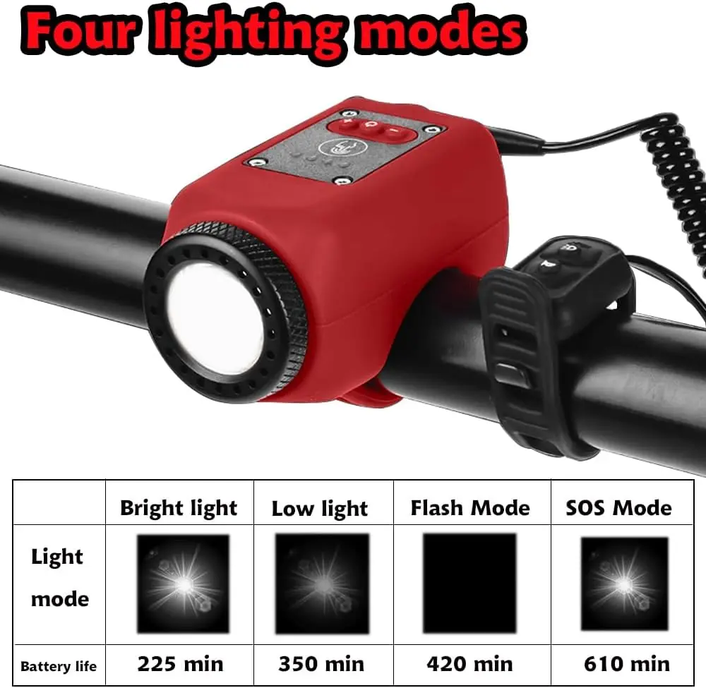 Electric Bike Horn Bike Light 2 in 1  110 dB Bicycle Horn 5 Sound Modes with Rechargeable Battery Waterproof Bicycle Light with