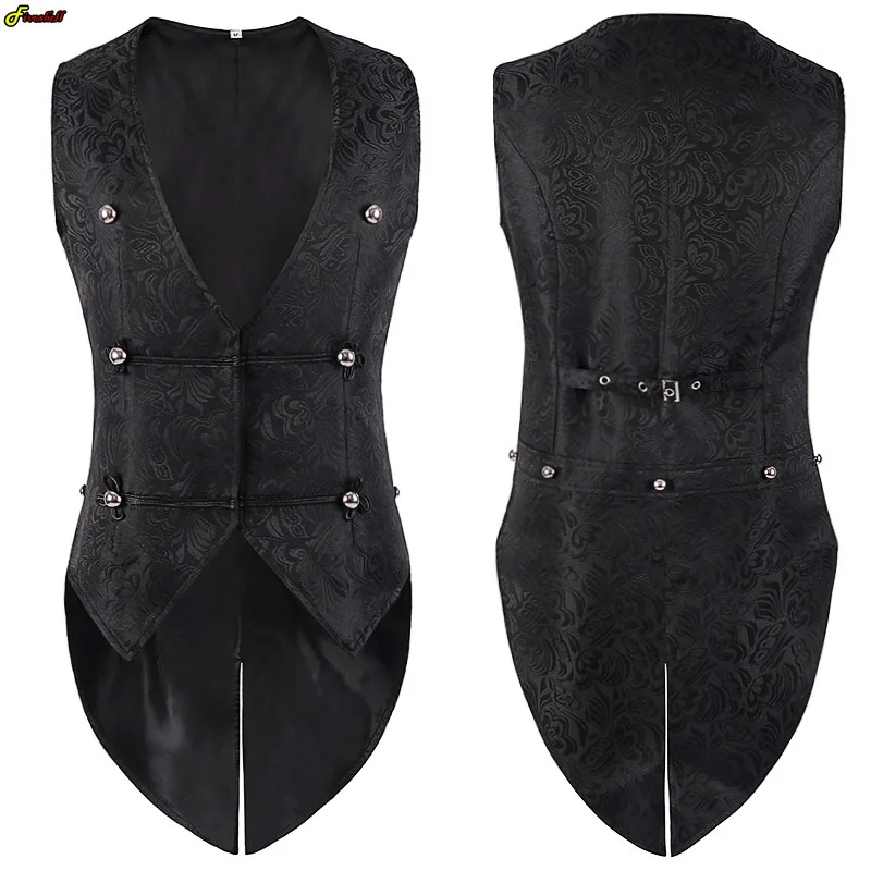 Medieval Noble Waistoat Slim fit Party Cosplay Gothic Swallowtail Jacket Vest Victorian Renaissance Jacquard Tailcoat Costume