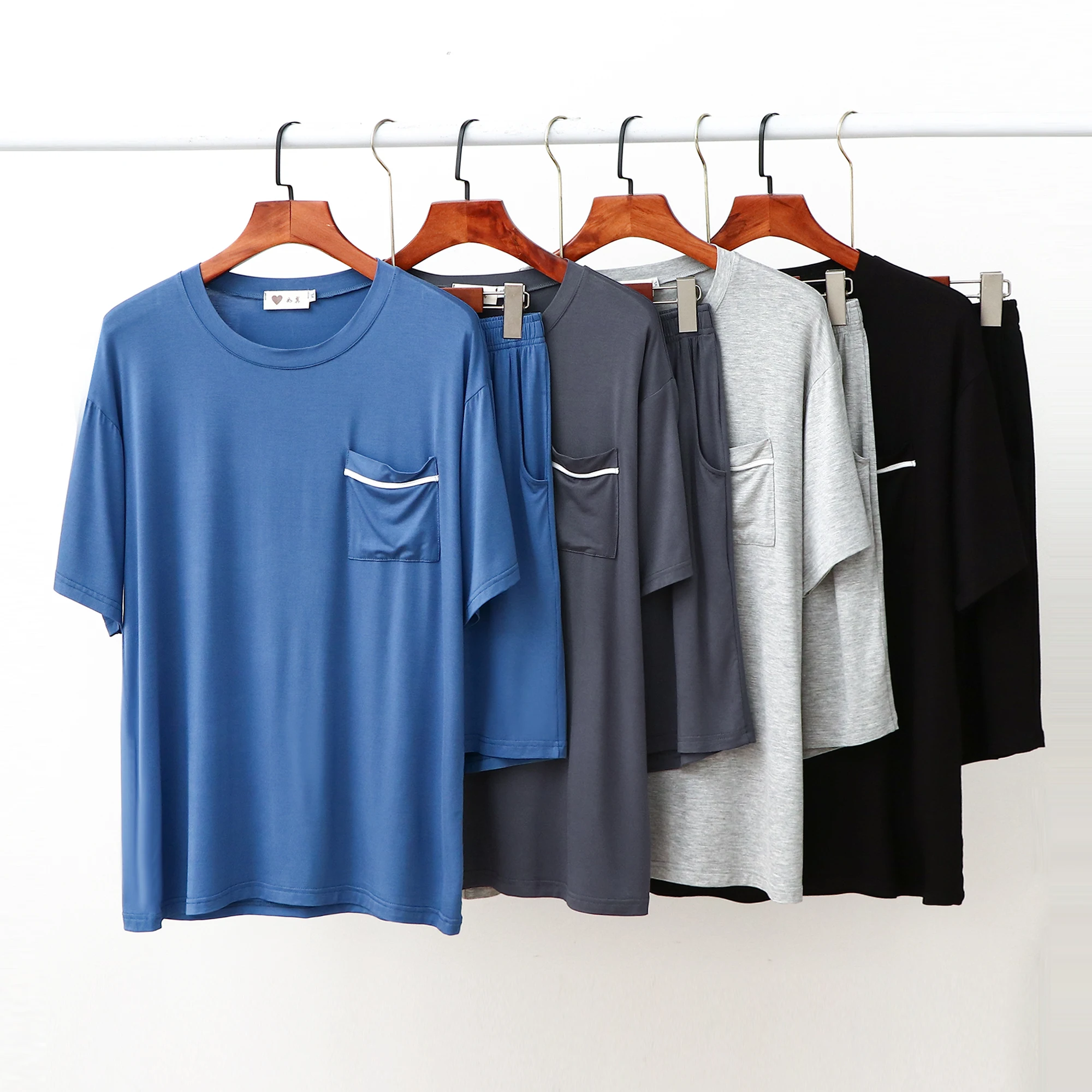 Men's Modal Short Sleeve Home Clothes Set Summer Loose Casual Shorts plus Size Thin Sleepwear Two-Piece Set Comfortable Breat...