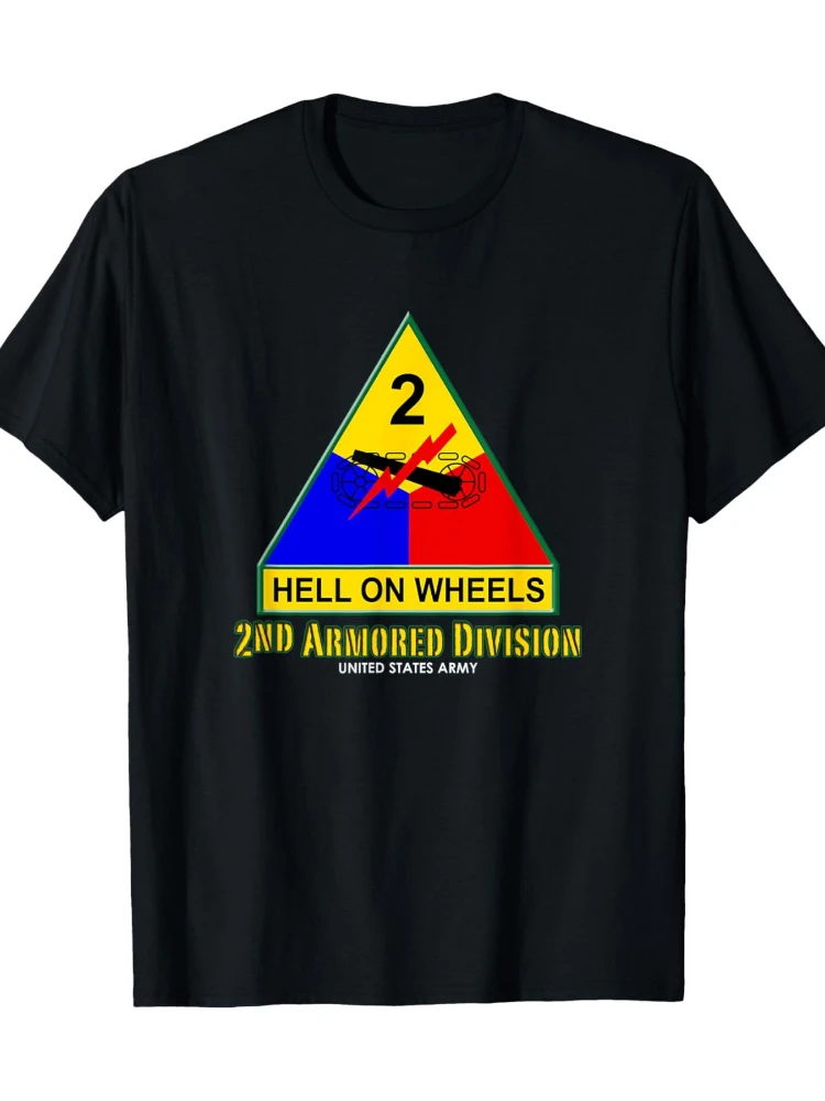2nd Armored Division pattern design-100% cotton summer O-neck short sleeve casual printed men's T-shirt.