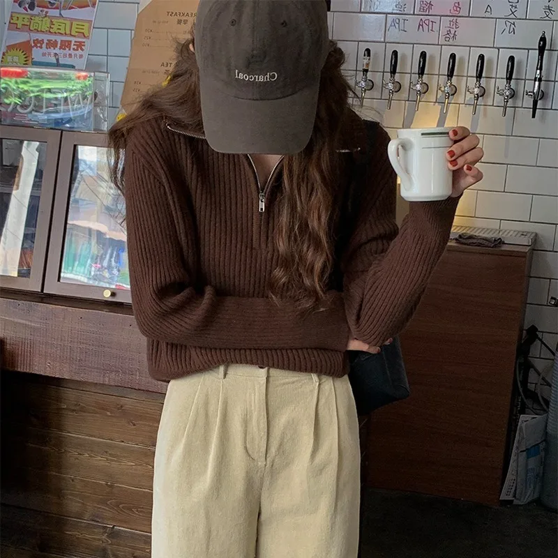 

Women Pulovers Autumn Winter Female Oversize Sweater Turtleneck Zippers Solid White Loose Thick Fashion Women Sweaters 2025