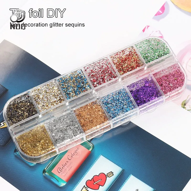 

1 Box 3D Irregular Aluminum Foils Nail Slices Flakes Sequins Film Mirror Glitter Stickers Nail Art Decorations Manicure