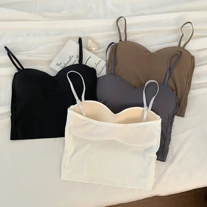 Itoolin Backless Fashion Cute tank top Harvest Tops for Slim Women Elastic Silk Sweet Ice Female Spaghetti Camis with Bra Pillow 8 Main Sales Women's Regatta - №1