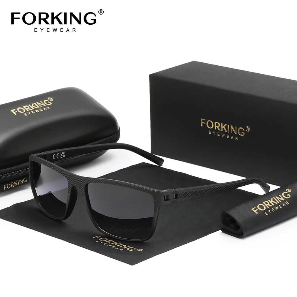 FORKING Trendige polarisierte Sonnenbrille für Herren und Damen, zum Fahren, klassischer quadratischer Rahmen, Sonnenbrille, bequemes Brillenzubehör