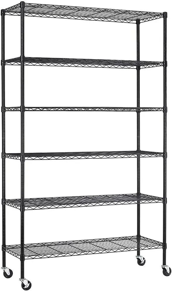 H Wire Shelving Unit Storage Cart, Metal Shelf Rolling Utility Cart, Preto, 2100Lbs Capacidade, 48 ", 18", Wx82"