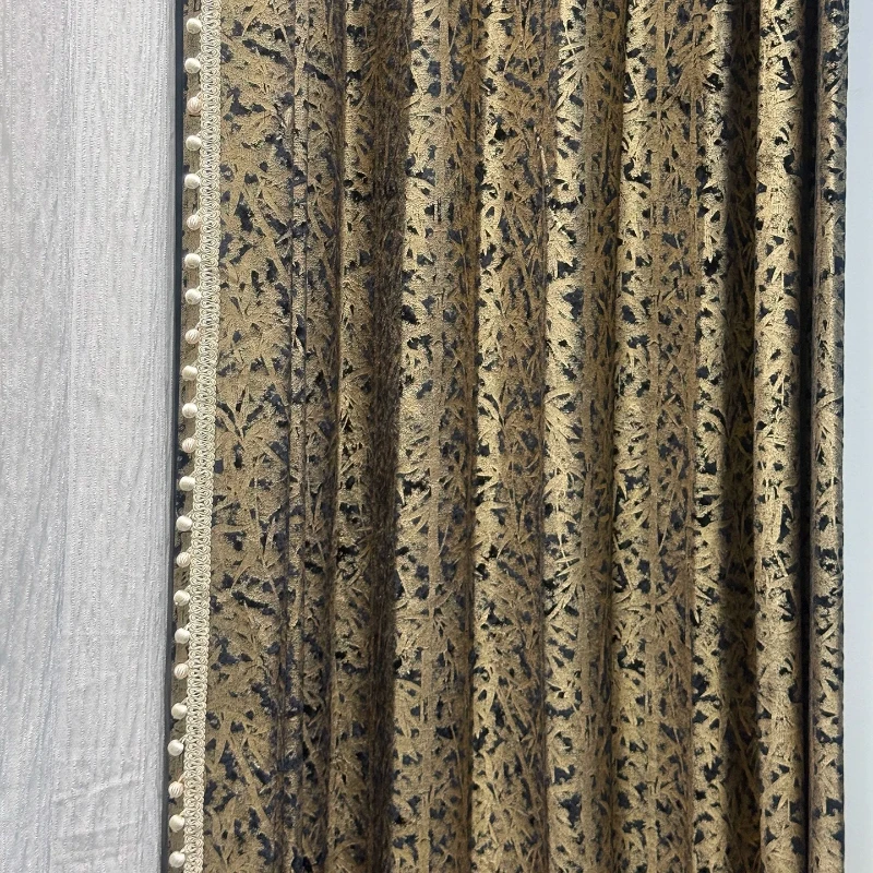 New French Black Gilded Flannelette Jacquard Thickened Blackout Curtains for Living Room Bedroom French Window Customized