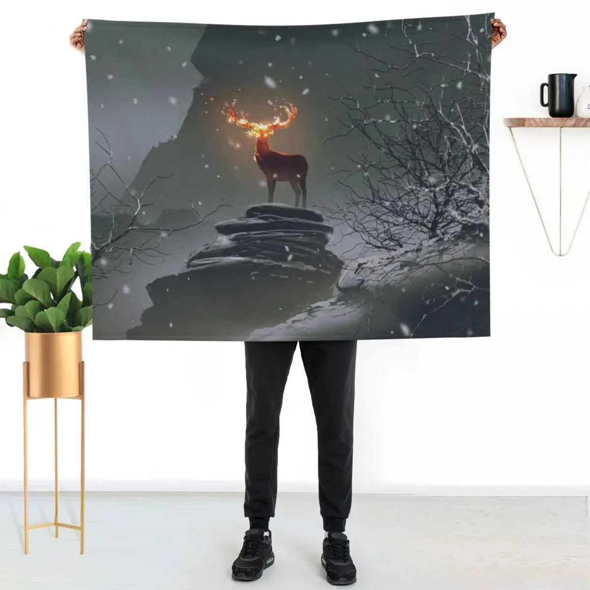 Legendary Animals Fiery Deer by Ian Fantasy Throw Blanket Summer funny gift Beach blankets and throws Soft Bed linens Blankets