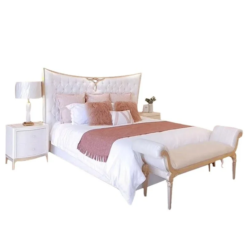 luxury fabric bed European master bedroom wedding  1.8 solid wood double simple French princess bed butterfly