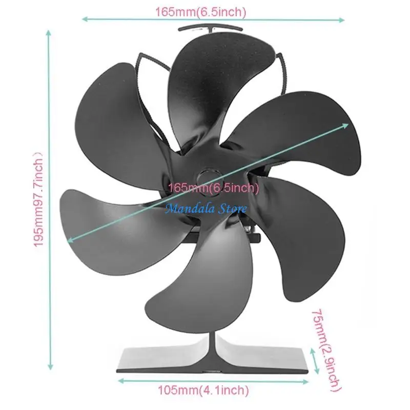 U2JC 6 شفرات موقد الموقد المنزلي مروحة تعمل بالطاقة الحرارية لسجل الخشب فائقة الهدوء لحرق الخشب الحقيقي مروحة الموقد الخشب