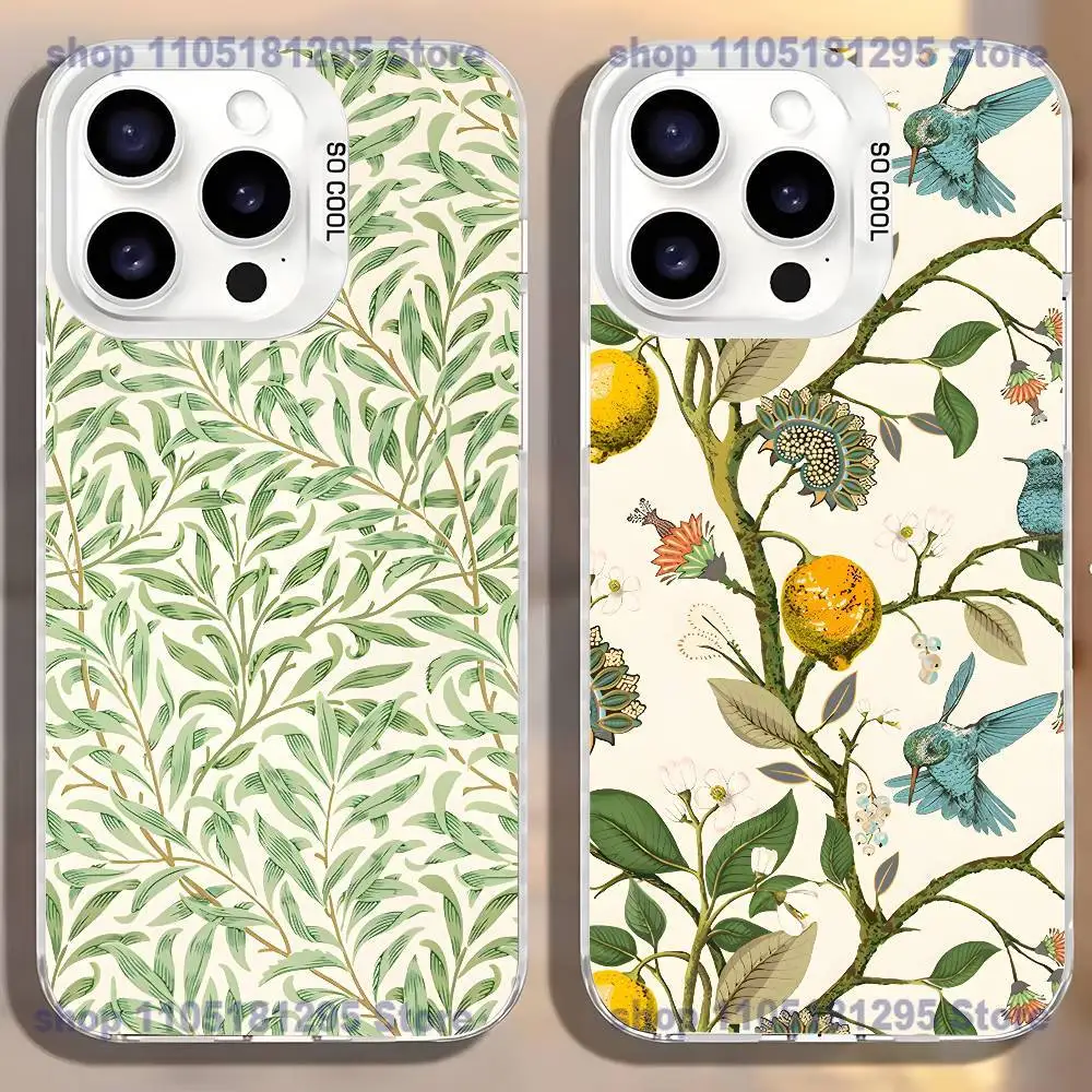 

William Morris Strawberry Thief Phone Case For iPhone17,16,15,14,13,12,11,Mini,Pro,SE,MAX,plus,White Matte Shockproof Cover