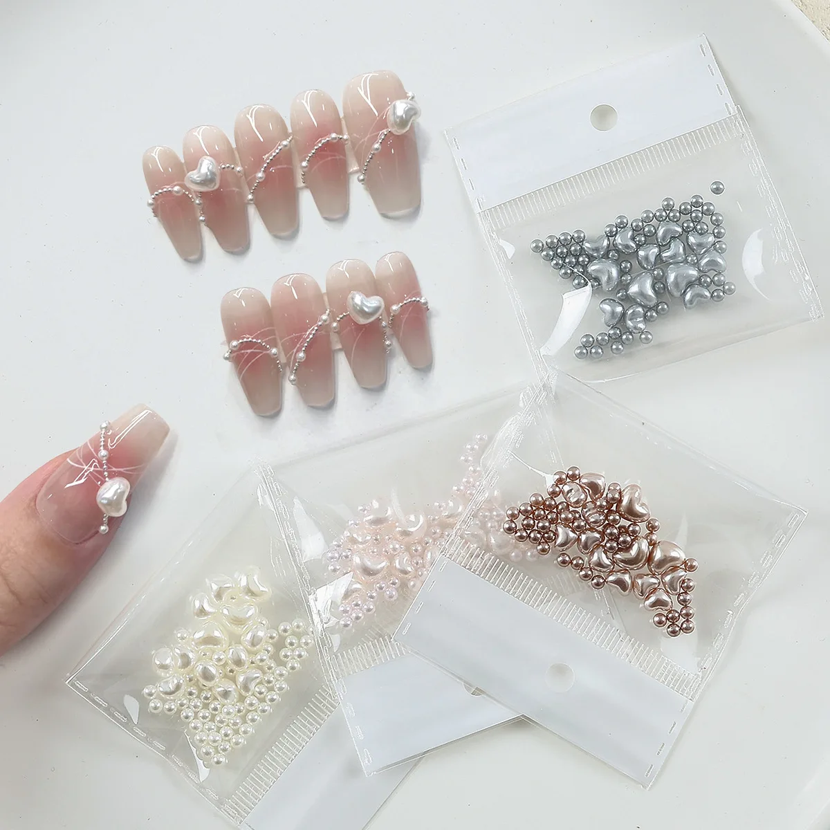 1 paquete de accesorios de colgantes de corazón de amor para decoración de uñas 3D nacarados, piezas de cuentas de perlas para decoración de uñas, Material de suministros de manicura