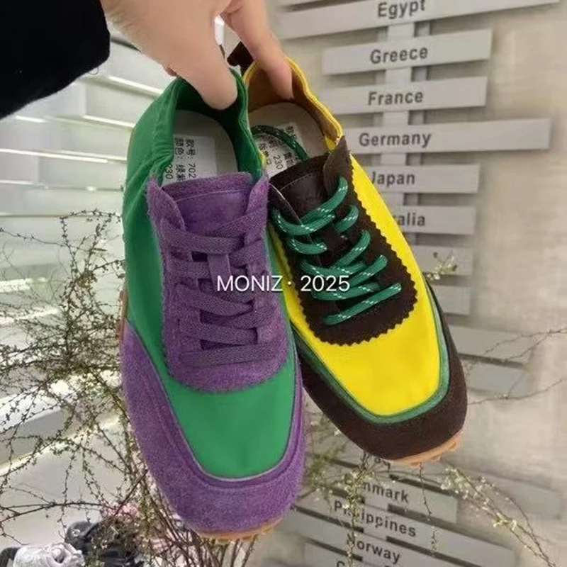 

2025 Spring New Comfort Women Shoes Round Toe Women Flats Lace-Up Casual Flats Concise Retro Genuine Leather Zapatos De Mujer