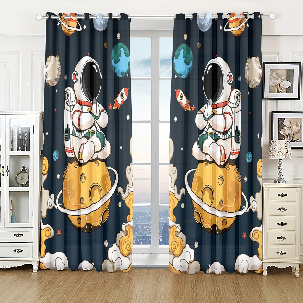 

Cheap Cartoon 3D Spaceman Planet Series Sunshade Curtains 2 Panel Kids Boys Girls Room Bedroom Living Room Decorative Curtains