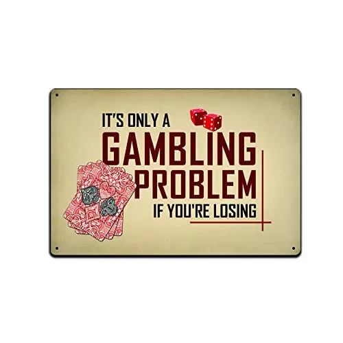 JP;s Parcels Tin Signs Poker Wall Decor - Metal Sign for Man Cave Bar Card Game Room 12 x 8 in. It;s Only A Gambling Problem is