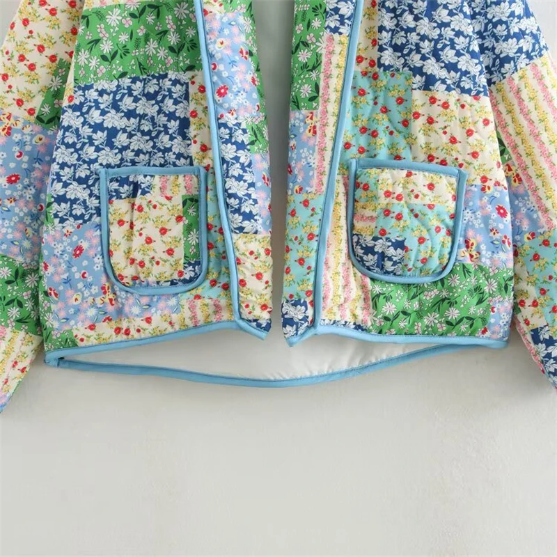 KEYANKETIAN 2026 Spring New Women's Flower Print Thin Quilted Jacket Rural style Vintage Loose Open Outerwear Binding Coat Top