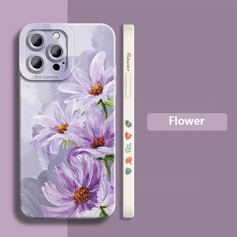 Watercolor Flower Plant Phone Case For iPhone 13 12 11 14 15 Pro Max Mini XR XS X 7 8 Plus SE2020 Shockproof Soft Silicone Cover