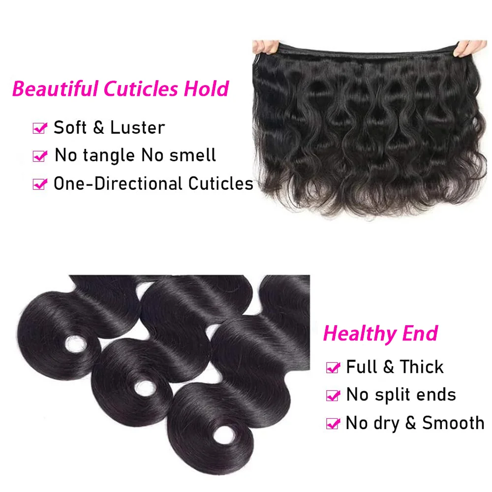 Pacotes brasileiros do Weave do cabelo do Virgin para mulheres, onda do corpo, extensões do cabelo humano, cor natural, não transformados, 28 em, 30 em