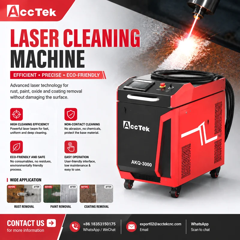 ACCTEK 1500W 2000W 3000W Portable Handheld Laser Metal Rust Removal Continuous Fiber Laser Cleaning Machine for Steel Aluminum