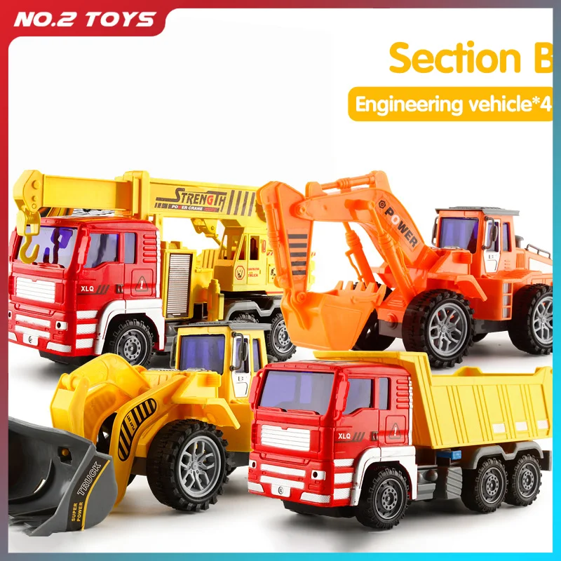 4PIECE Large Size Construction Engineering Trucks Set Fire Truck Ladder Lift Sprinkler Model Vehicle Car Toy for Children Gifts