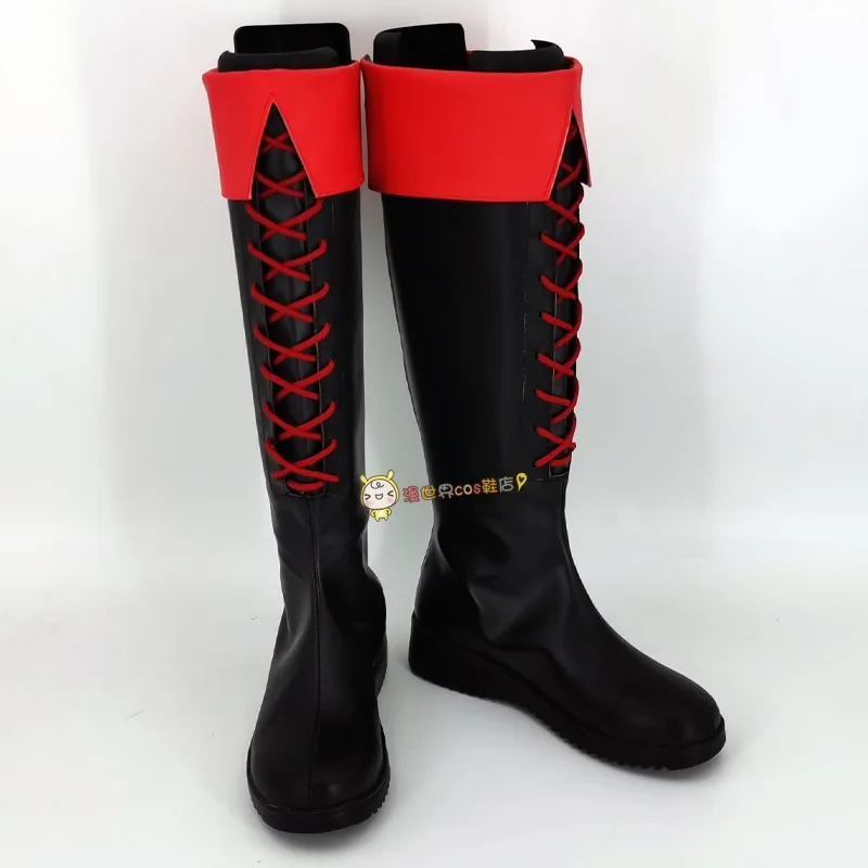 Anime GINTAMA Kagura Ieader Cosplay Shoes Black Red Handmade Boots Faux Leather Boots Carnival Party Halloween Boots