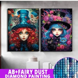 Fairy Dust AB Diamond Painting New Collection Cartoon Magic Girl Cat 5D DIY Full Embroidery Cross Stitch Kits Mosaic Home Decor