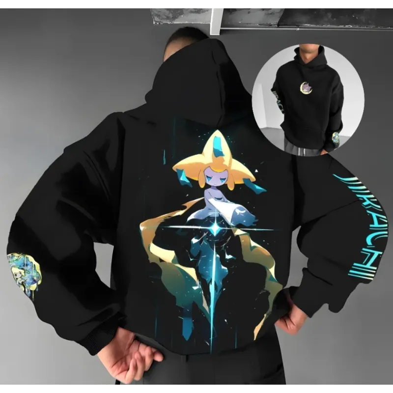 Pokemon Handheld Game Cartoon Print Hoodie 2025 Autumn and Winter Men's Cartoon Hand-painted Fashion Trend Loose Casual Jumper