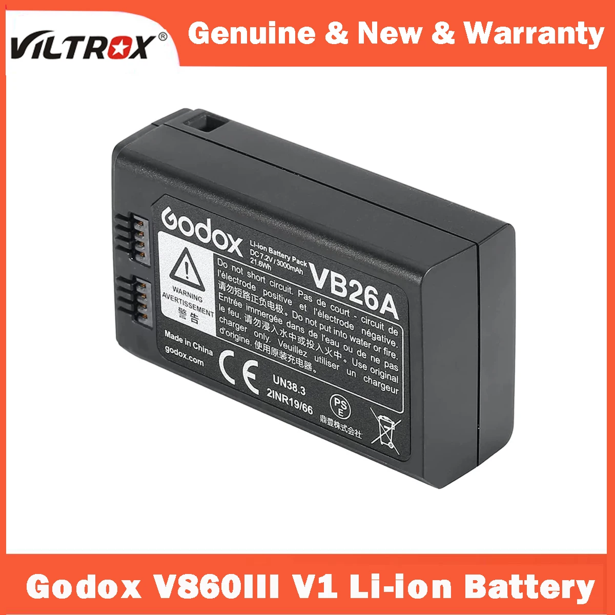 Godox VB26A V860III V1 Battery Li-ion Battery Power Pack DC 7.2V 3000mAh 21.6Wh for Godox V1S V1N V1C V1F V1O V1 V860III V850III