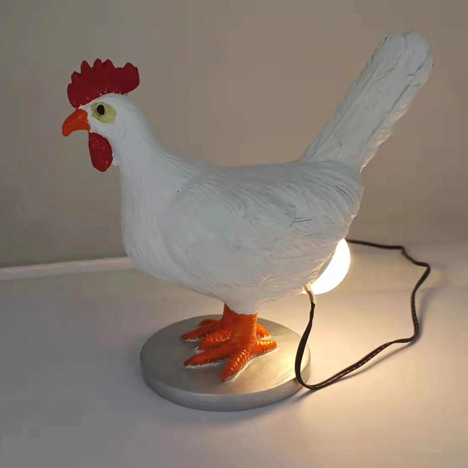 New Creative Resin Crafts Simulation White Egg Laying Chicken Little Night Lamp Cap Novelty Bedroom Home Decoration