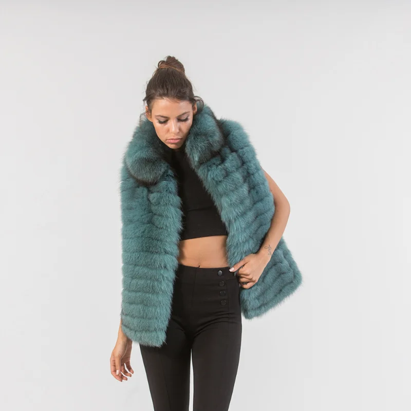 Sleeveless Natural Fox Fur Woven Vest Coat Women Luxury Casual Outertwear O-neck Fashion Genuine Real Fur Jacket Female