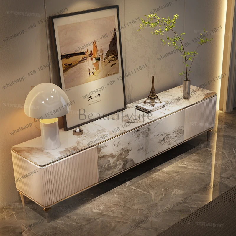 

French retro TV cabinet high-end designer rock slab storage floor cabinet