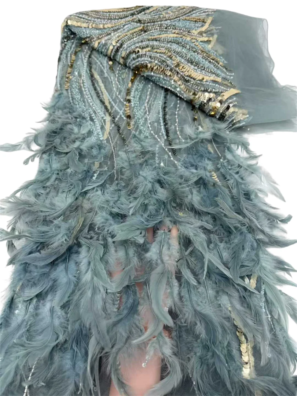 

3D Feather Fashion African Lace Embroidery Beaded Lace Fabric 2025 High Quality French Nigerian Sequin Lace Fabric Women Sewing