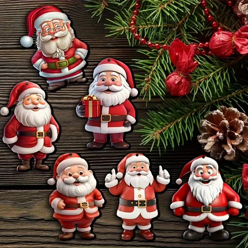 12/24/36 قطعة 2D الخشب الكرتون سانتا كلوز شجرة عيد الميلاد قلادة عيد الميلاد لطيف معلقة السنة الجديدة 2025 هدية المنزل