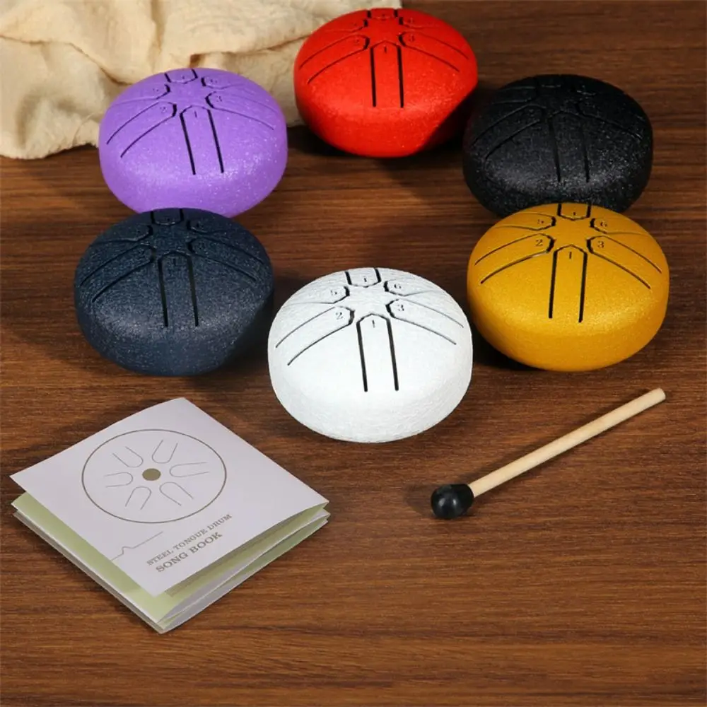 3 Inch Mini Steel Tongue Drum C Tuning 6-Tone Meditation Drum Carrying Bag with Drumsticks Ethereal Drum Beginner