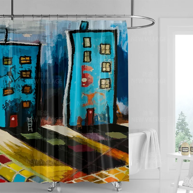 Abstract City Skyline Shower Curtain, Modern Urban Art Design, Waterproof Bathroom Decor for Stylish Homes