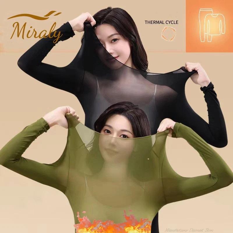 Autumn Winter Warm Thermal Set Women Seamless High Elastic Thermal Underwear Pajamas Set Long Sleeve Bottoming Top Long Johns