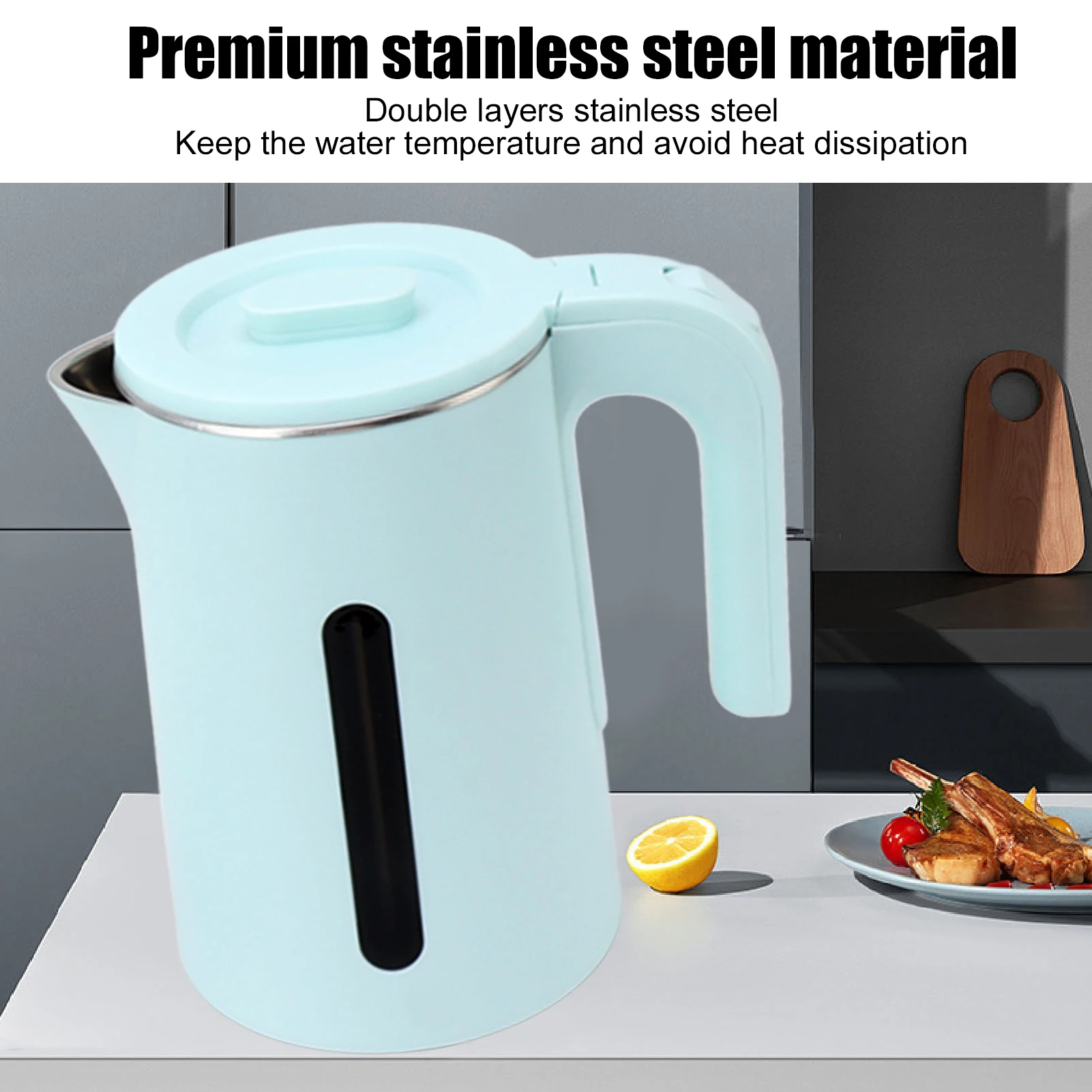 ステンレス製電気ケトル 2L 2000W 急速沸騰 二重壁 冷却タッチ外装 BPAフリー 自動電源オフ 安全蓋 キッチン用