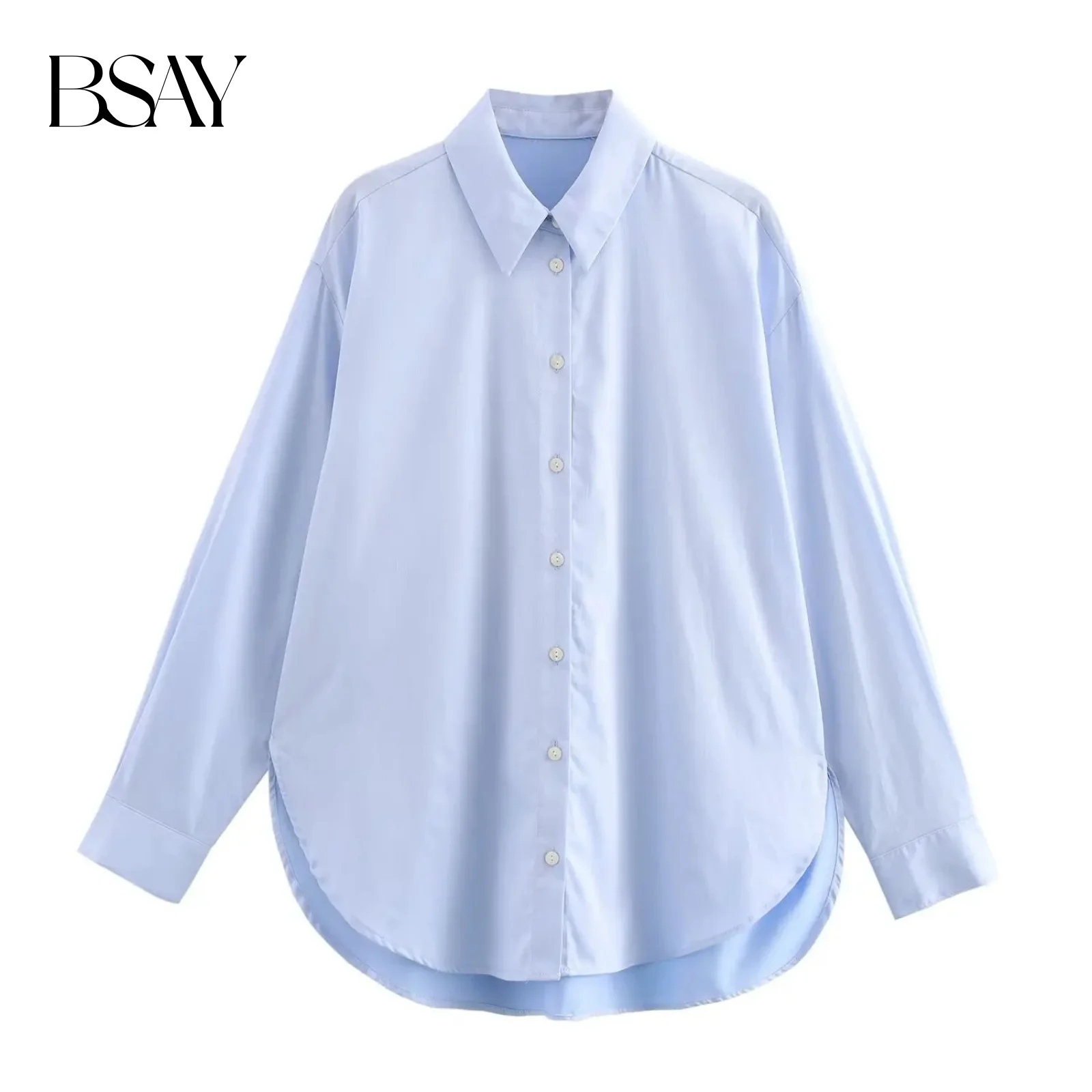 BSAY Damska Moda Wiosna Jesień Nowa Bluzka Jednolita Kolorystyka Długi Rękaw Zapinana na Guziki Kołnierzyk Klasyczny Ubrania Uliczne Elegancka Koszula Damska Top