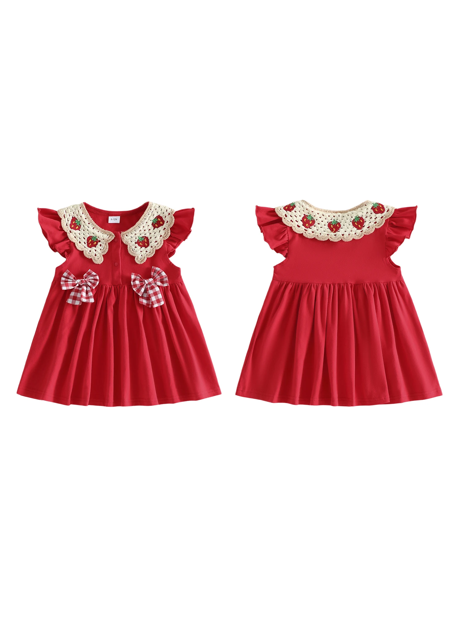 

Cute Infant Girls Sleeveless Dress Lovely Watermelon Embroidery Round Neck Ruffle Dress for Summer Beach Party