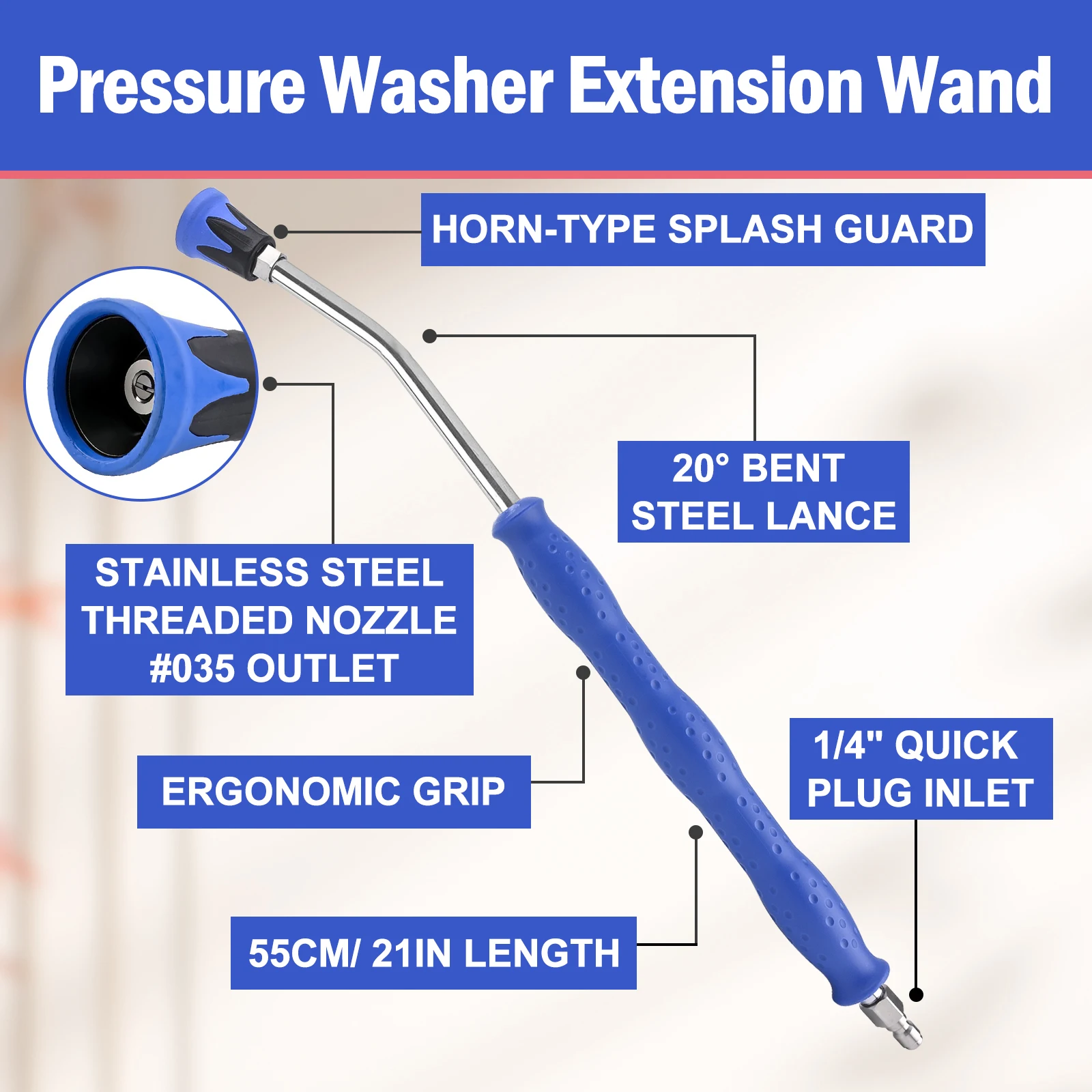 Pressure Washer Extension Wand for Car Wash High-Pressure Washer Gun with Non-slip Grip, Threaded Nozzle with Horn-Splash Guard
