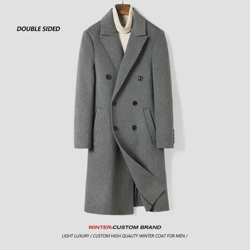 

Double-Sided Wool Men's Long Coat Autumn Winter New Sle Casual oulder-Drop Sves Korean Version High-End Busin Outer...
