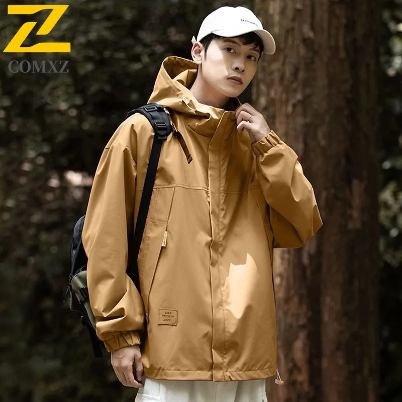 

COMXZ Men Hooded Lightweight Windbreaker Coat Autumn Trendy Outdoor Travel Cycling Jogger Jackets High Fashion Baseball Unif