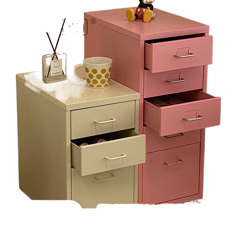 Lazy Space Mobile File Cabinet Industrial Wind Net Red Bedroom Storage Cabinet Dopamine Drawer Storage Cabinet