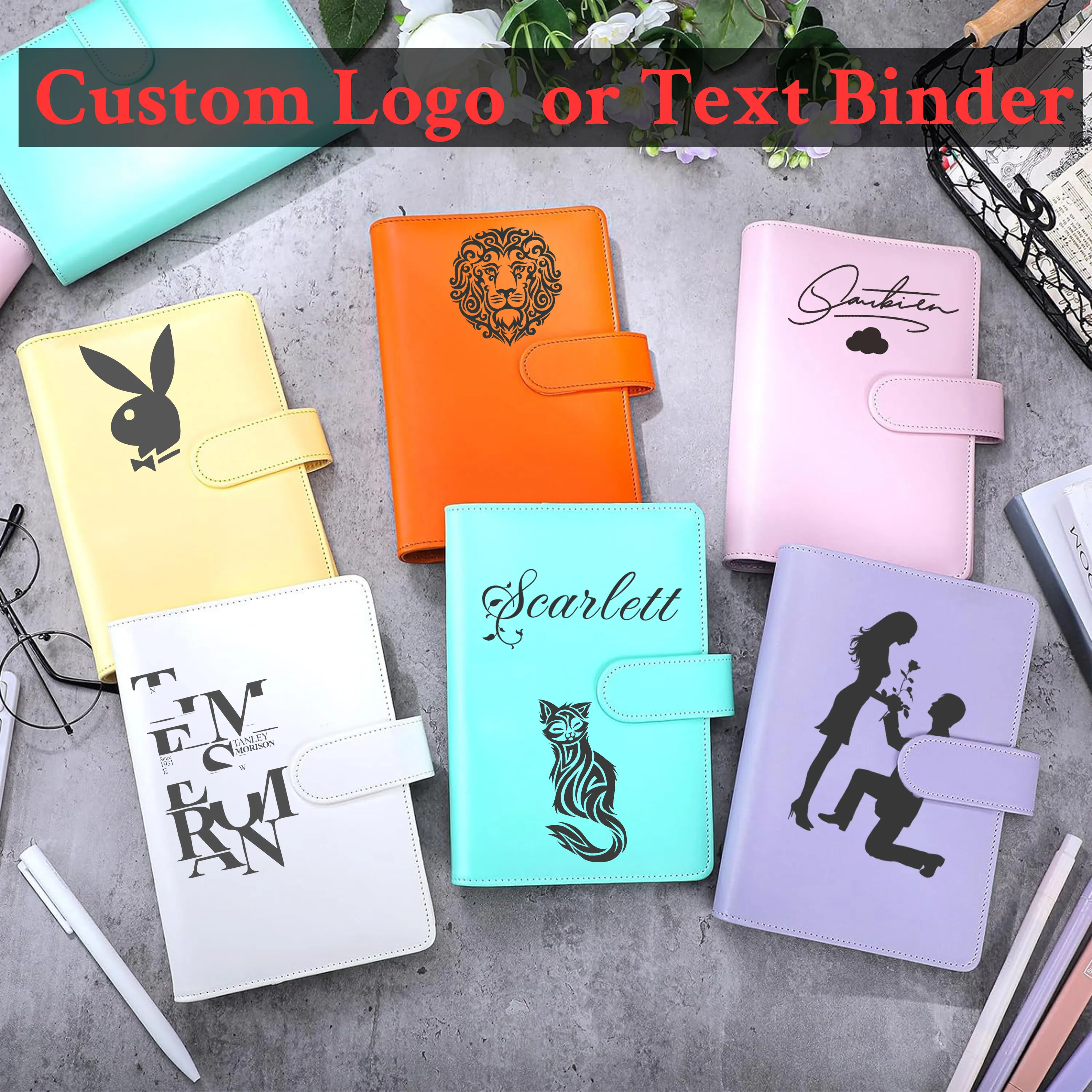 

Custom Patterns A6 Binder Personalized Text Budge Binder PU Leather Notebook with Magnetic Buckle Closure